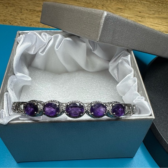Jewelry - Purple Amethyst Bracelet with Faux Diamond Halo. Includes Earrings!